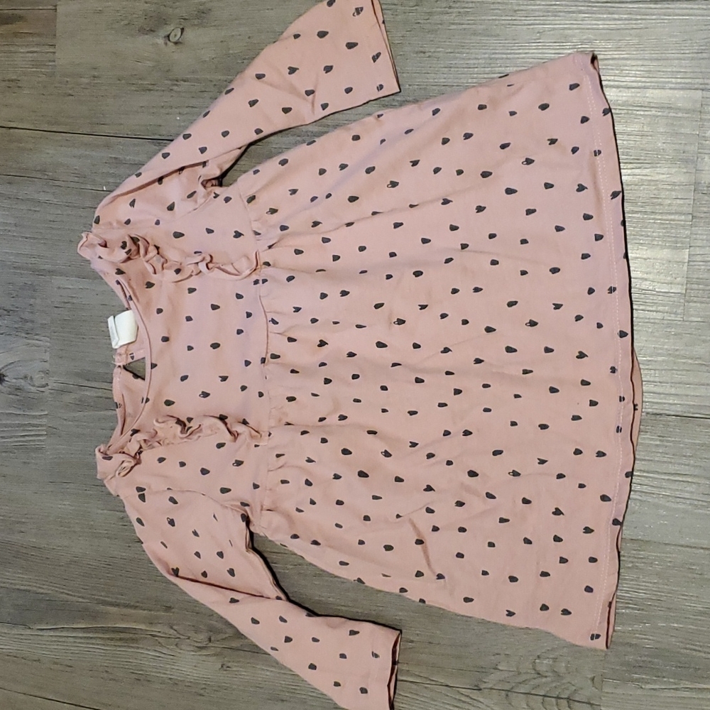 💚H&M | Long-Sleeved Spotted Cotton Dress for Infants | 9-12 Months | Pink Black